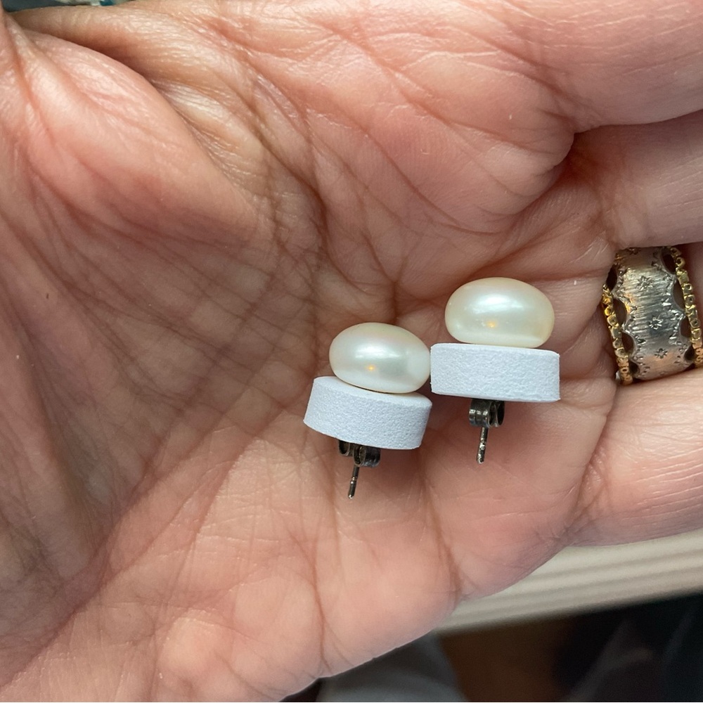 Sterling Pearl Stud Earrings - Picture 4 of 5